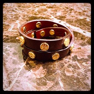 Tory Burch Brown Logo Double Wrap Bracelet